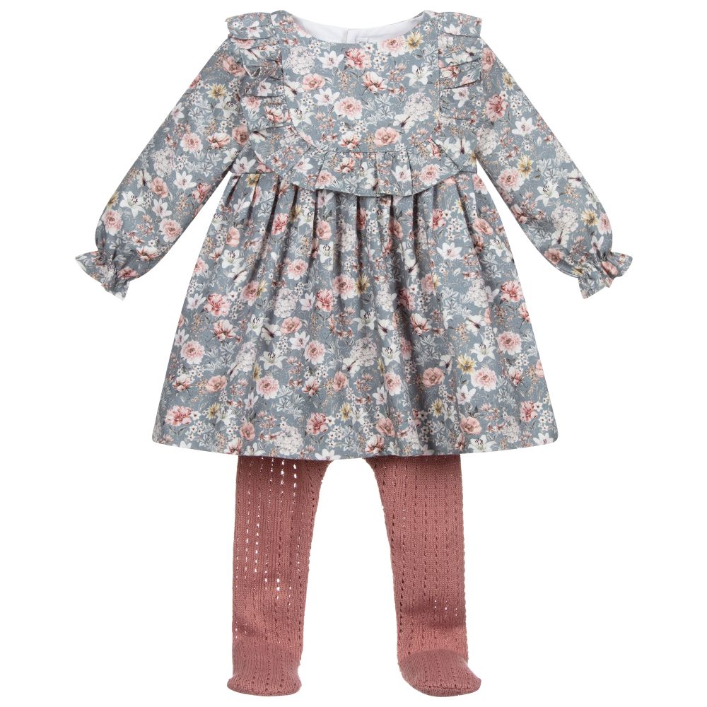Mebi-Blue Floral Cotton Dress Set | Childrensalon Outlet