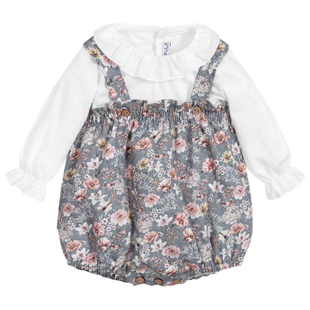 Mebi - Ensemble barboteuse bleu à fleurs | Childrensalon