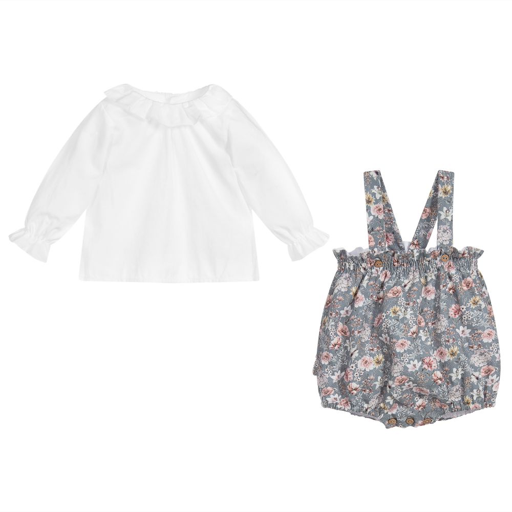 ميبي-تبّان قطن و قميص بوبلين لون أزرق رمادي و أبيض | Childrensalon Outlet