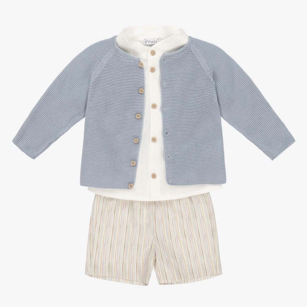 Mebi - Blue & Ivory Stripe Shorts Set | Childrensalon