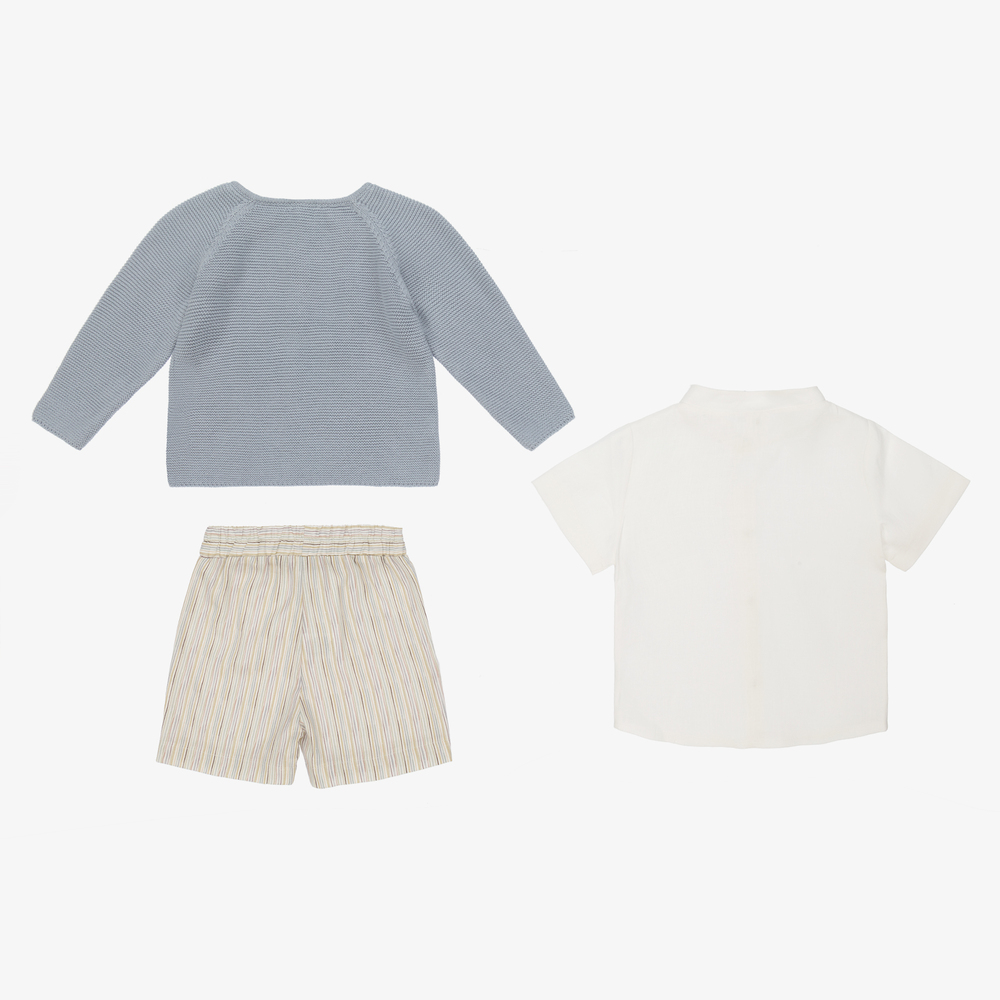 Mebi-Blue & Ivory Stripe Shorts Set | Childrensalon Outlet