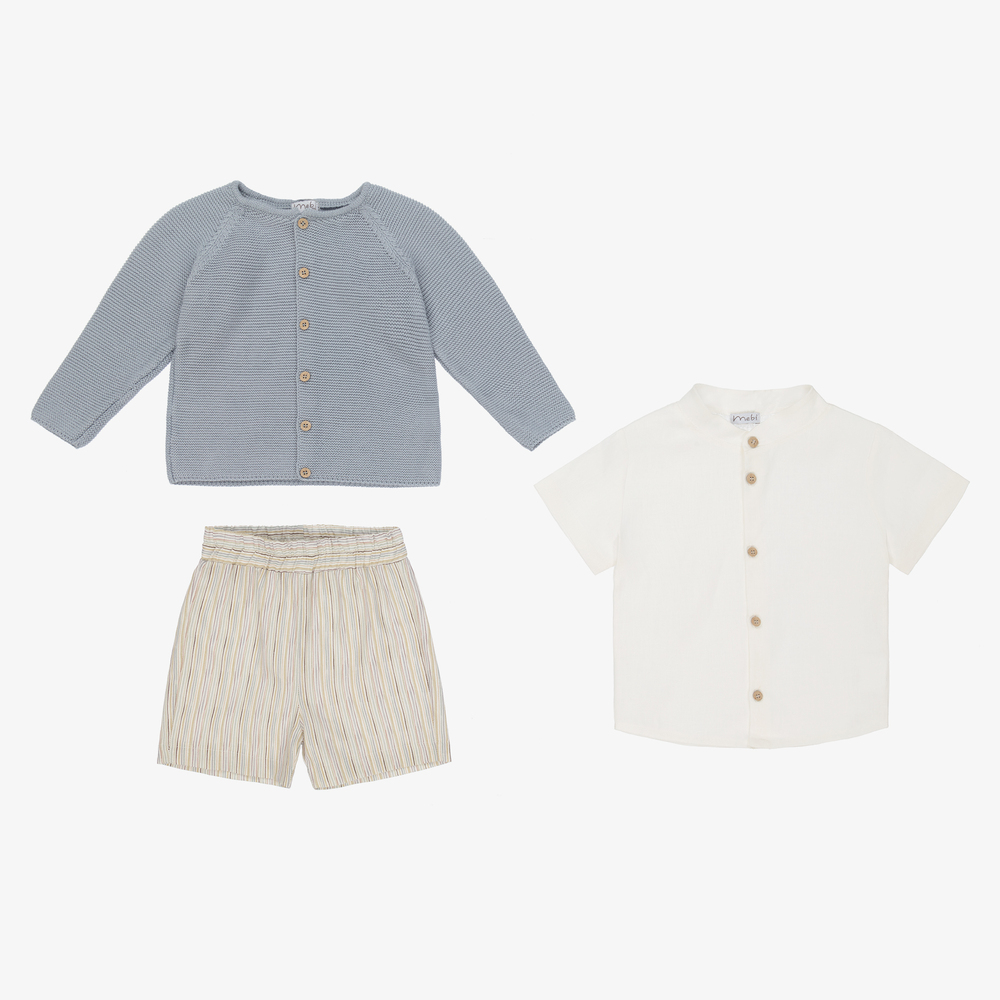Mebi-Blue & Ivory Stripe Shorts Set | Childrensalon Outlet