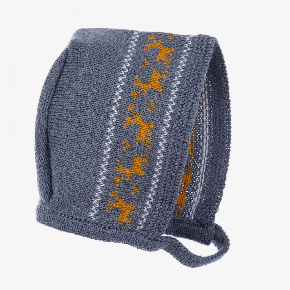 Mebi-Blue Knitted Baby Bonnet | Childrensalon Outlet