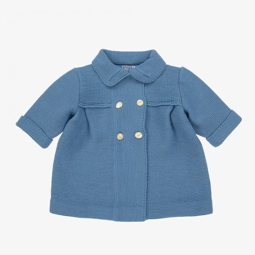 Mebi - Blue Knitted Baby Coat | Childrensalon