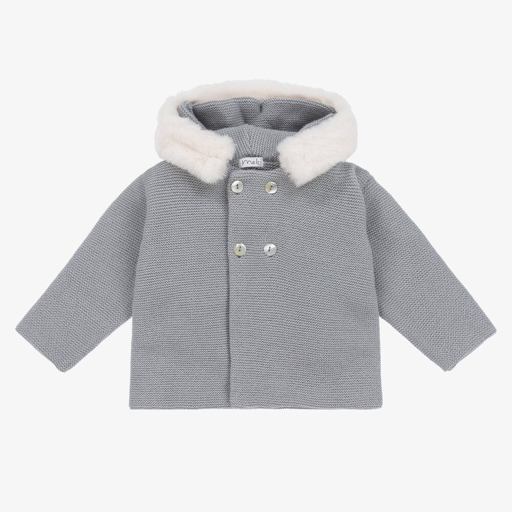 Mebi - Manteau bleu en maille bébé | Childrensalon