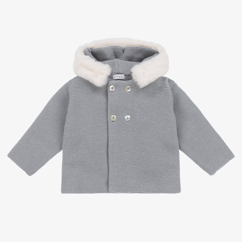 Mebi - Blue Knitted Baby Pram Coat | Childrensalon