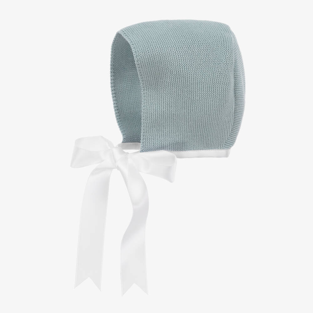Mebi-Blue Knitted Cotton Baby Bonnet | Childrensalon Outlet