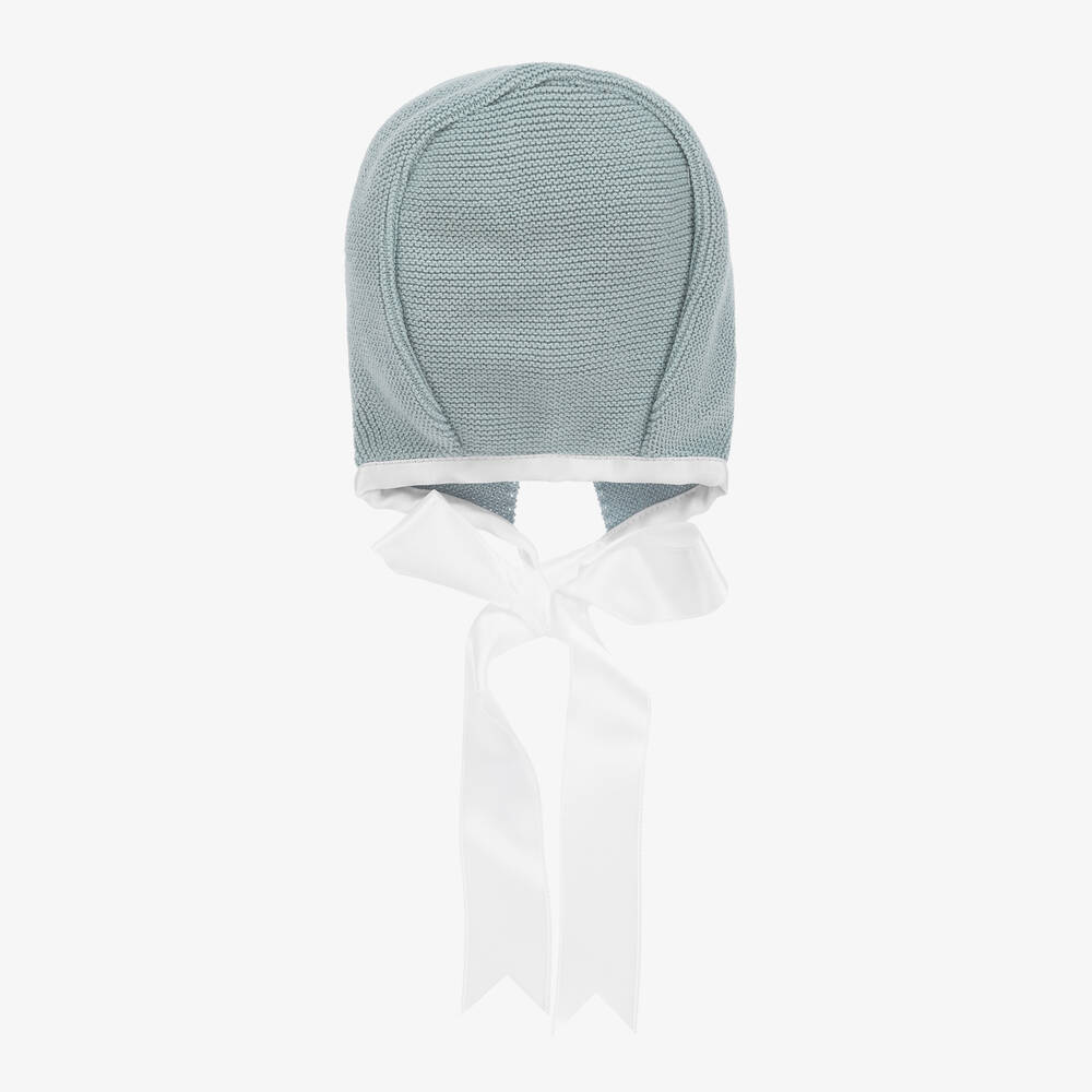 Mebi-Blue Knitted Cotton Baby Bonnet | Childrensalon Outlet