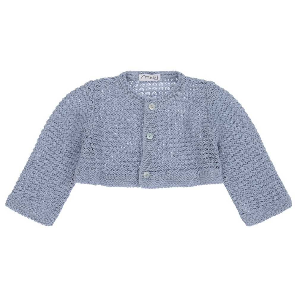 Mebi - Blue Knitted Cotton Cardigan | Childrensalon
