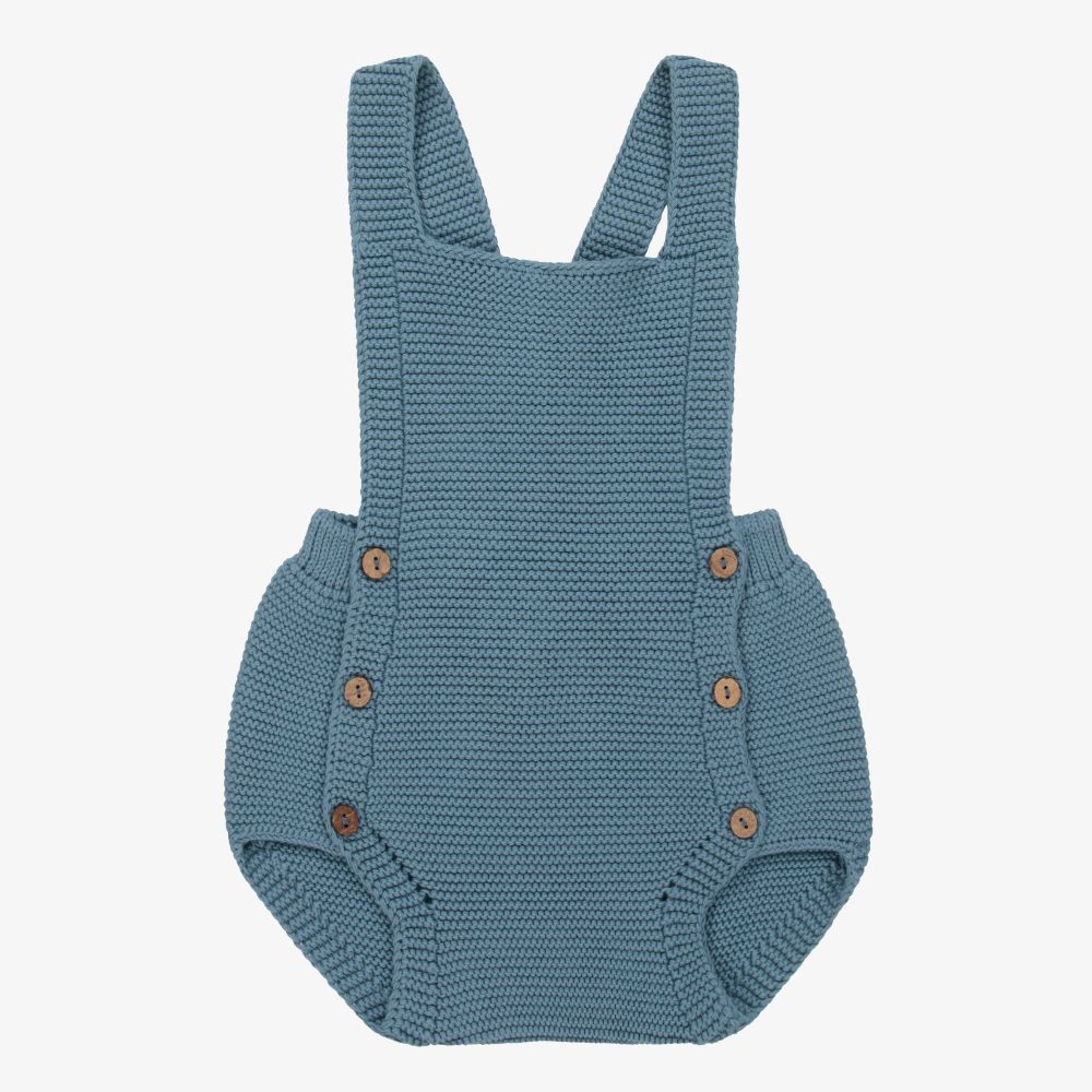 Mebi - Blue Knitted Dungaree Shorts | Childrensalon