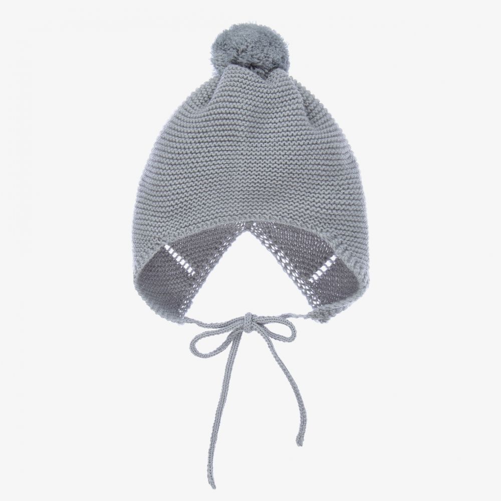 Mebi-Blue Knitted Pom-Pom Bonnet | Childrensalon Outlet