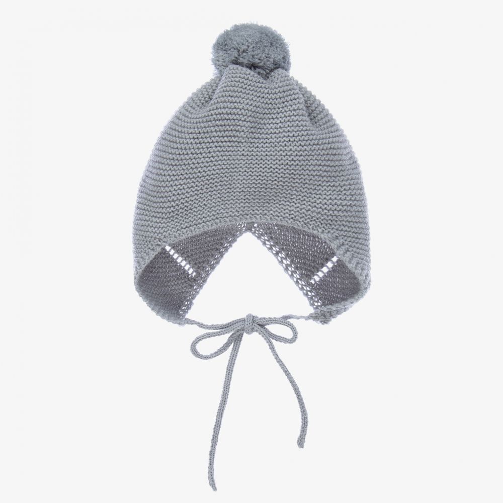 Mebi - Blue Knitted Pom-Pom Bonnet | Childrensalon