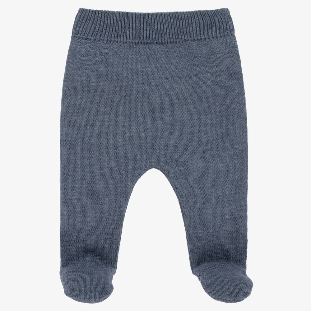 Mebi - Blue Knitted Wool Baby Trousers | Childrensalon