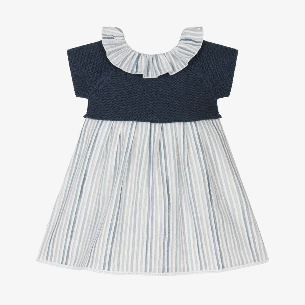 Mebi-Хлопковое платье в полоску синее для девочек | Childrensalon Outlet