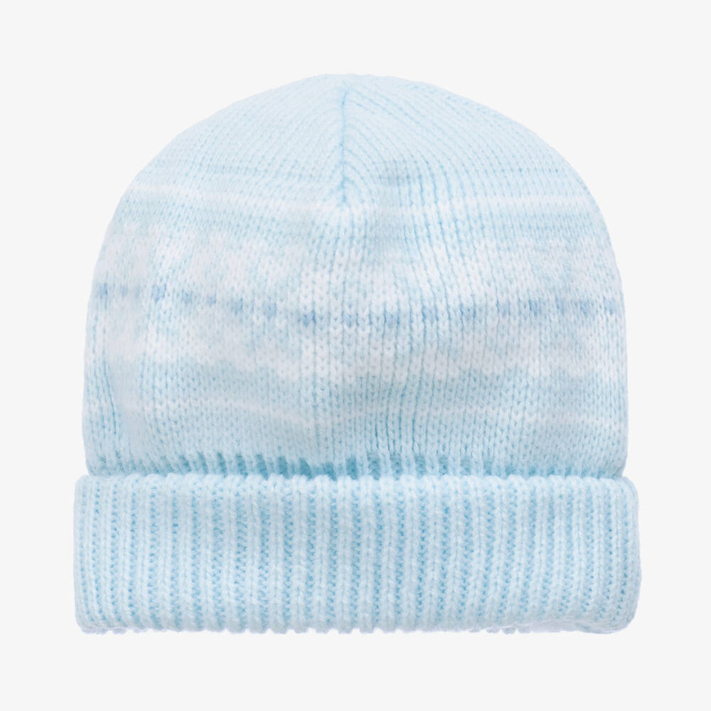Mebi - Blue & White Fair Isle Knitted Baby Hat | Childrensalon