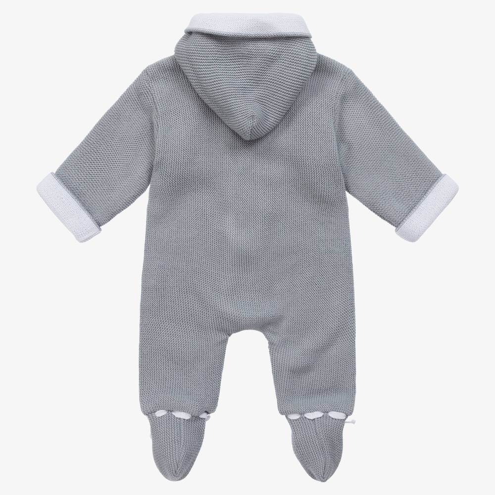 Mebi-Blue & White Knitted Baby Pramsuit | Childrensalon Outlet
