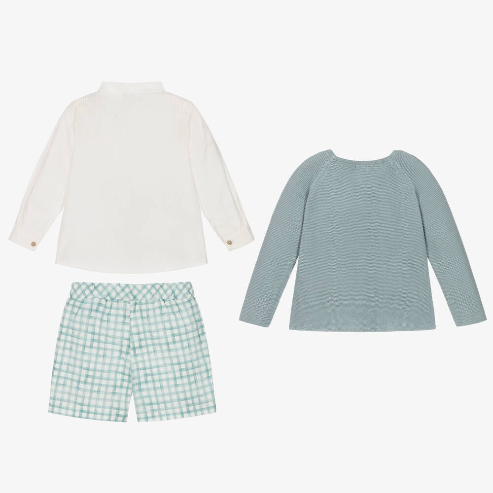 Mebi-Boys Aqua Blue Cotton Shorts Set | Childrensalon Outlet