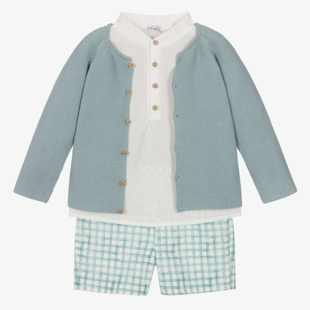 Mebi-Boys Aqua Blue Cotton Shorts Set | Childrensalon Outlet
