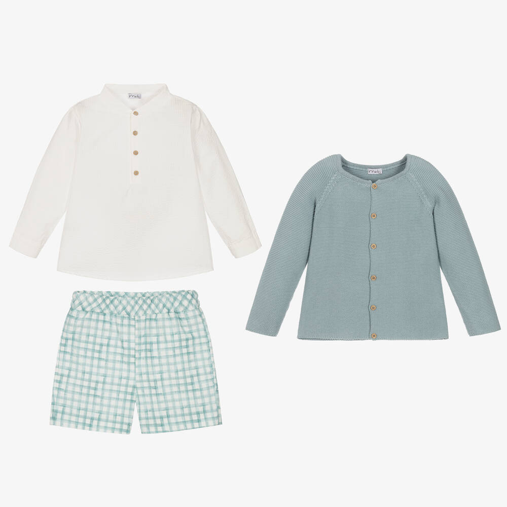 Mebi-Boys Aqua Blue Cotton Shorts Set | Childrensalon Outlet