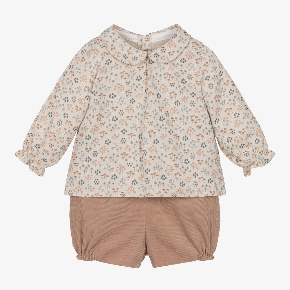 Mebi - Рубашка и бежевые шорты из хлопкового вельвета | Childrensalon