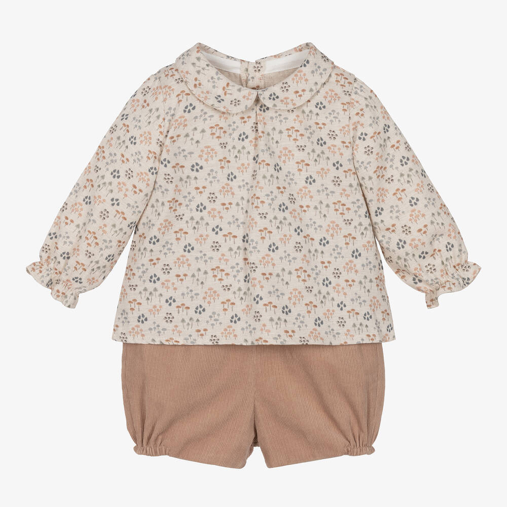 Mebi - Beiges Baumwollcord-Shorts-Set | Childrensalon