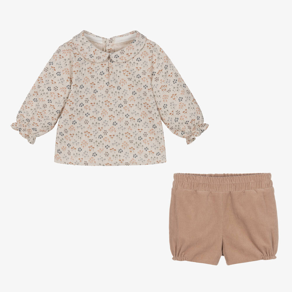 Mebi-Рубашка и бежевые шорты из хлопкового вельвета | Childrensalon Outlet