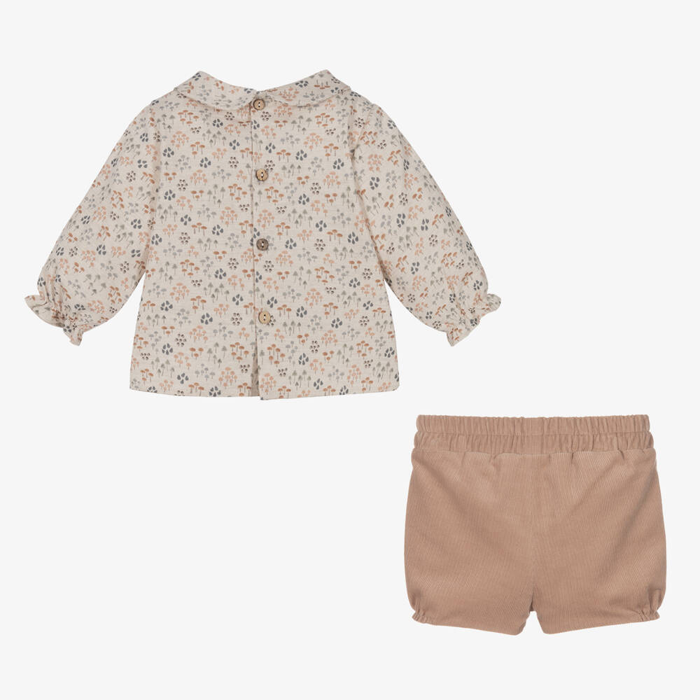 Mebi-Рубашка и бежевые шорты из хлопкового вельвета | Childrensalon Outlet