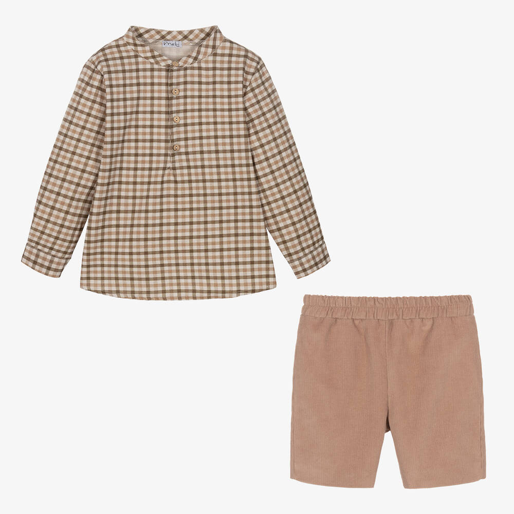 Mebi-طقم شورت قطن كوردروي لون بيج للأولاد | Childrensalon Outlet