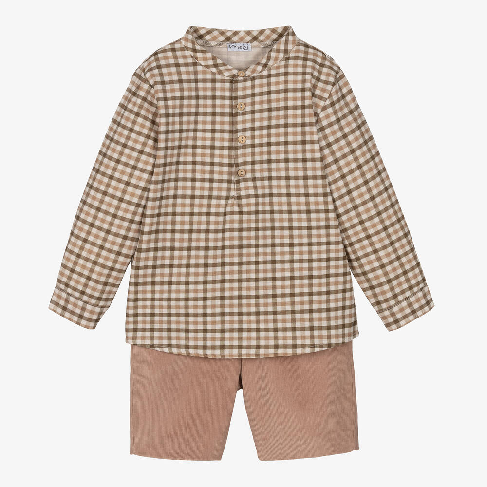 Mebi - Рубашка и бежевые шорты из хлопкового вельвета | Childrensalon