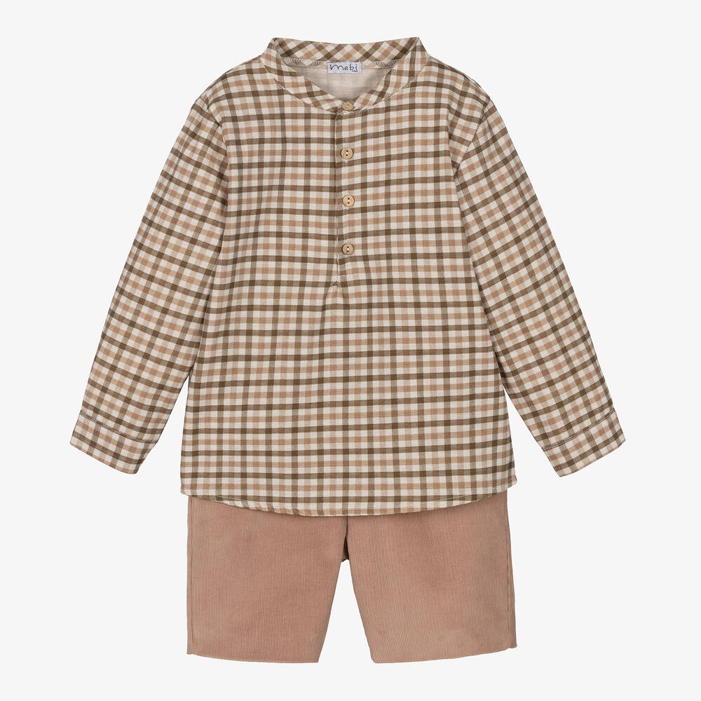 Mebi - Boys Beige Cotton Corduroy Shorts Set | Childrensalon