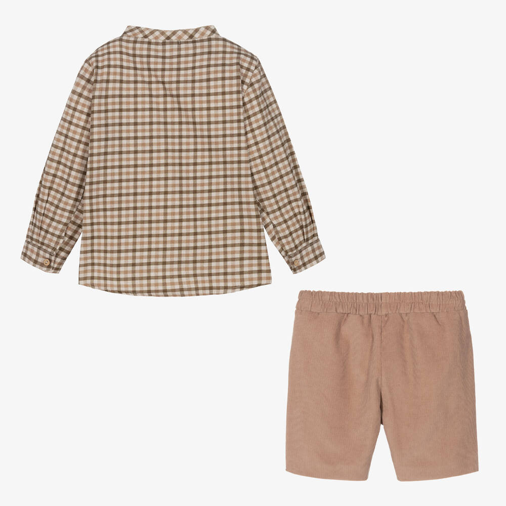 Mebi-طقم شورت قطن كوردروي لون بيج للأولاد | Childrensalon Outlet