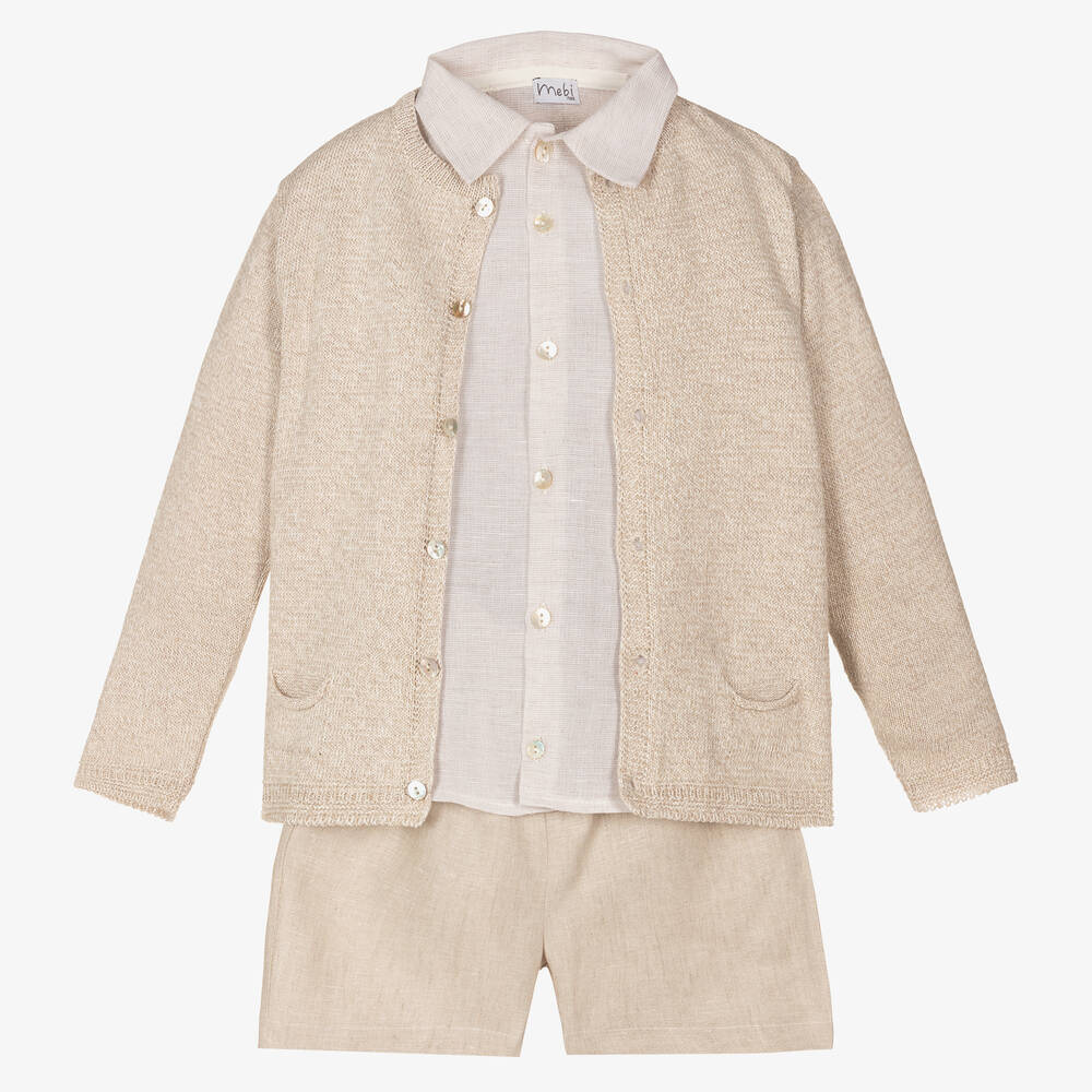 Mebi-Бежевый комплект с шортами из хлопка и льна | Childrensalon Outlet