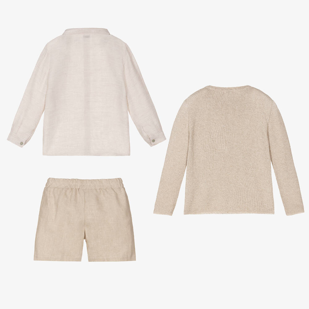 Mebi-Бежевый комплект с шортами из хлопка и льна | Childrensalon Outlet