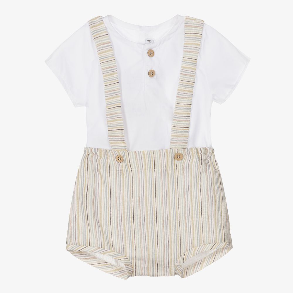 Mebi-Boys Beige Cotton Shorts Set | Childrensalon Outlet