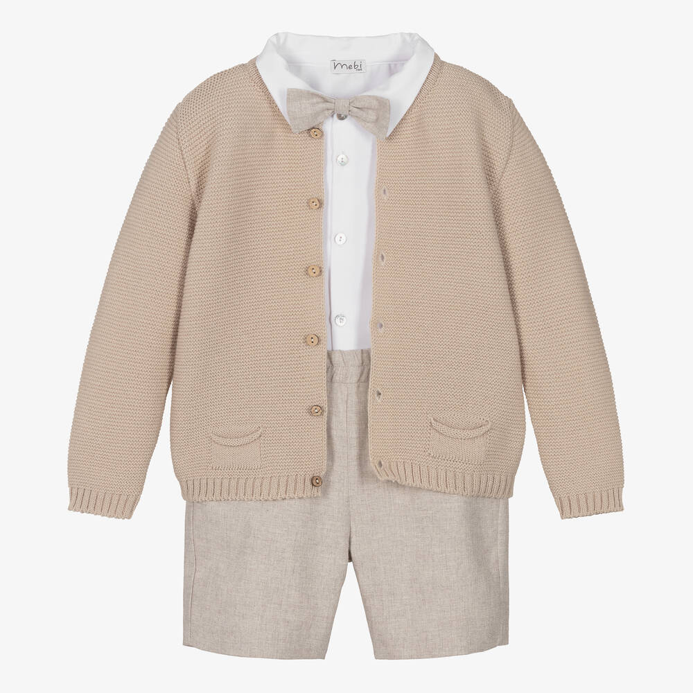 Mebi-Boys Beige Cotton Shorts Set | Childrensalon Outlet