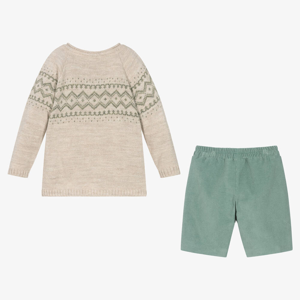 Mebi-Boys Beige & Green Shorts Set | Childrensalon Outlet