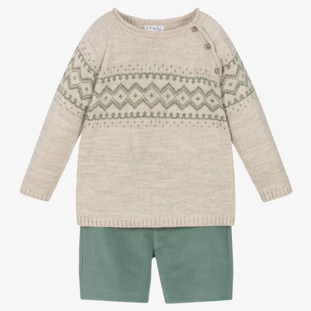 Mebi - Бежевый свитер и зеленые шорты | Childrensalon