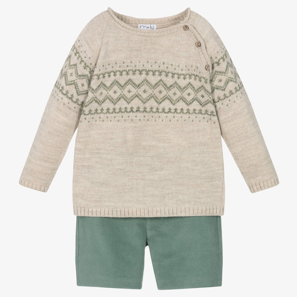 Mebi - Top & Shorts Set in Beige und Grün | Childrensalon