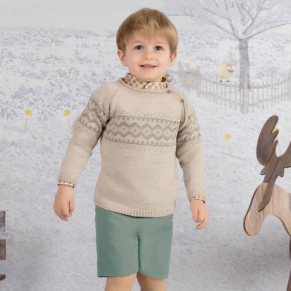 Mebi-Boys Beige & Green Shorts Set | Childrensalon Outlet