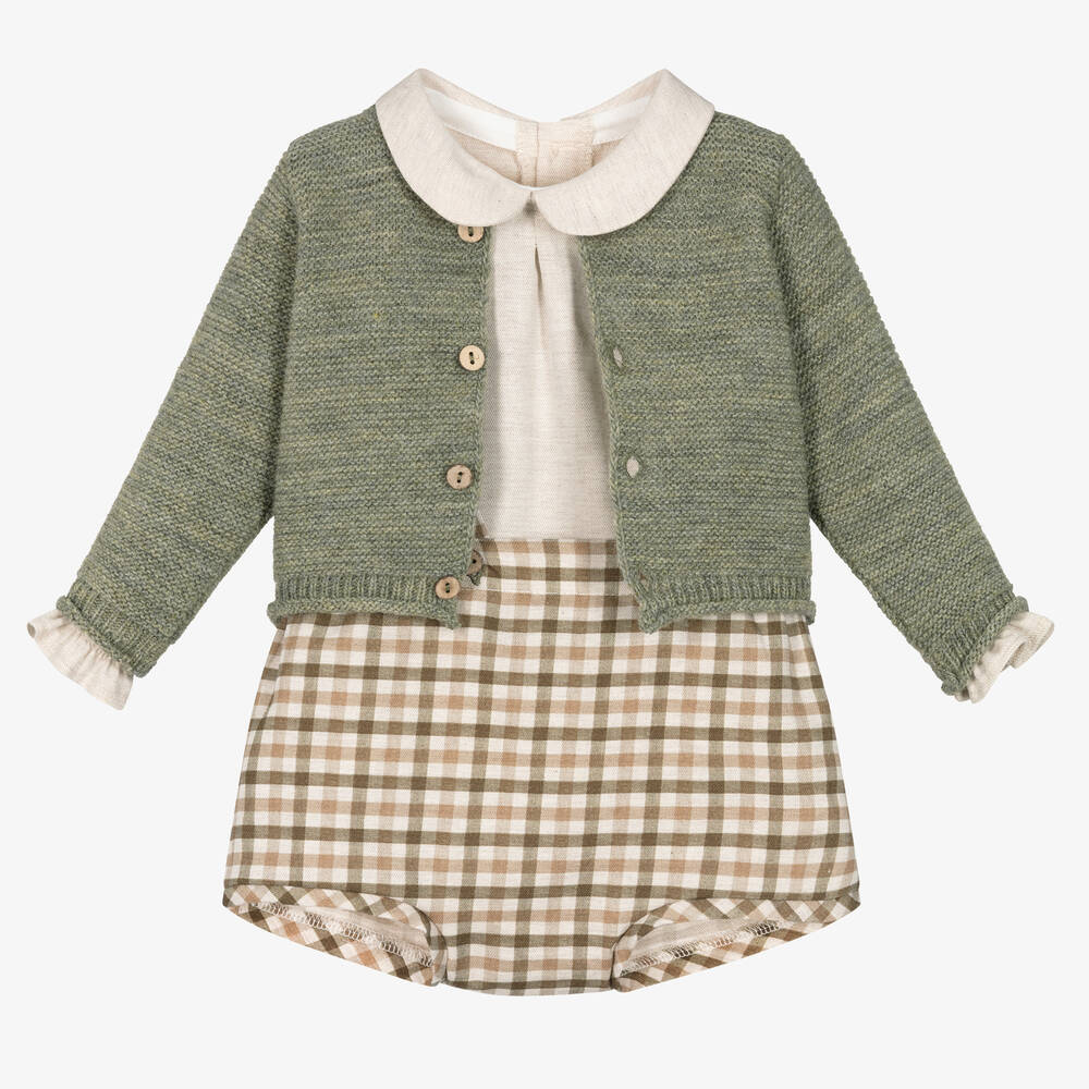 Mebi-Boys Beige & Green Shorts Set | Childrensalon Outlet