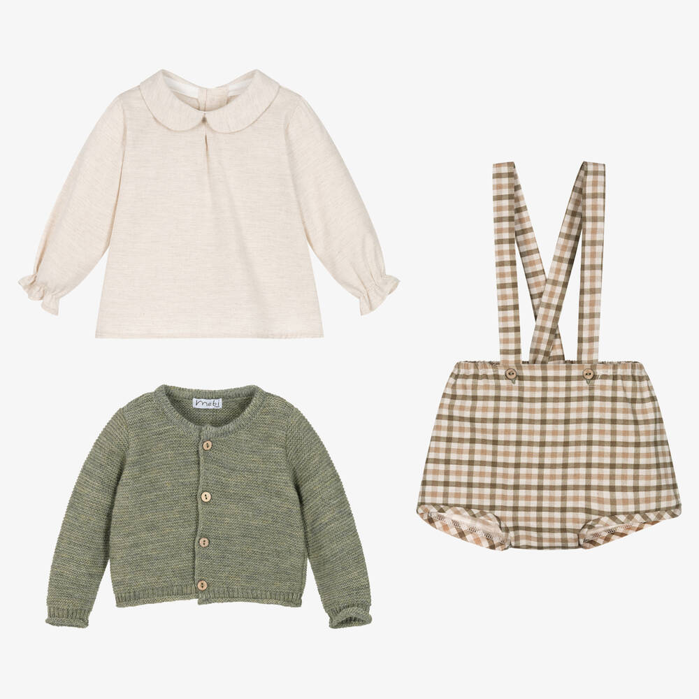 Mebi-Boys Beige & Green Shorts Set | Childrensalon Outlet