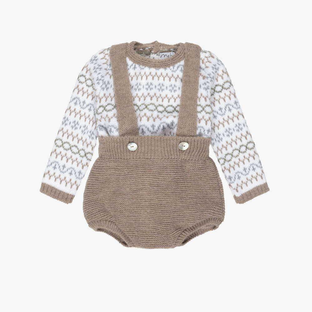 Mebi-Boys Beige & Ivory Knitted Jumper & Shorts Set | Childrensalon Outlet
