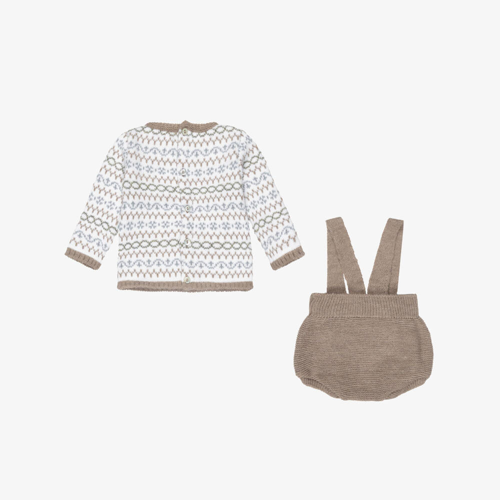 Mebi-Boys Beige & Ivory Knitted Jumper & Shorts Set | Childrensalon Outlet