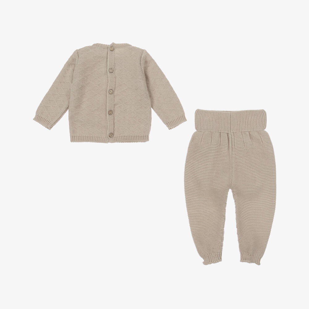 Mebi-Boys Beige Knit Babygrow Set | Childrensalon Outlet