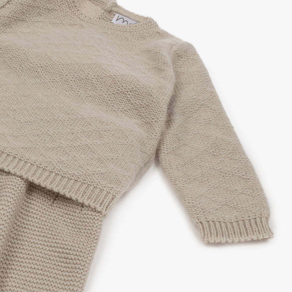Mebi-Boys Beige Knit Babygrow Set | Childrensalon Outlet