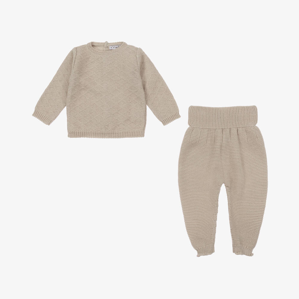 Mebi-Boys Beige Knit Babygrow Set | Childrensalon Outlet