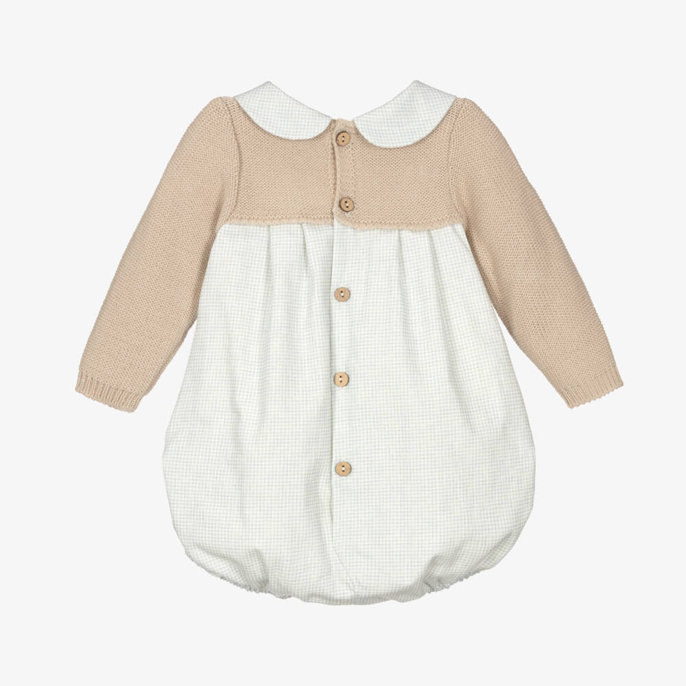 Mebi-Boys Beige Knit Checked Shortie | Childrensalon Outlet