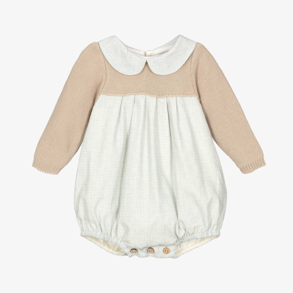 Mebi-Boys Beige Knit Checked Shortie | Childrensalon Outlet