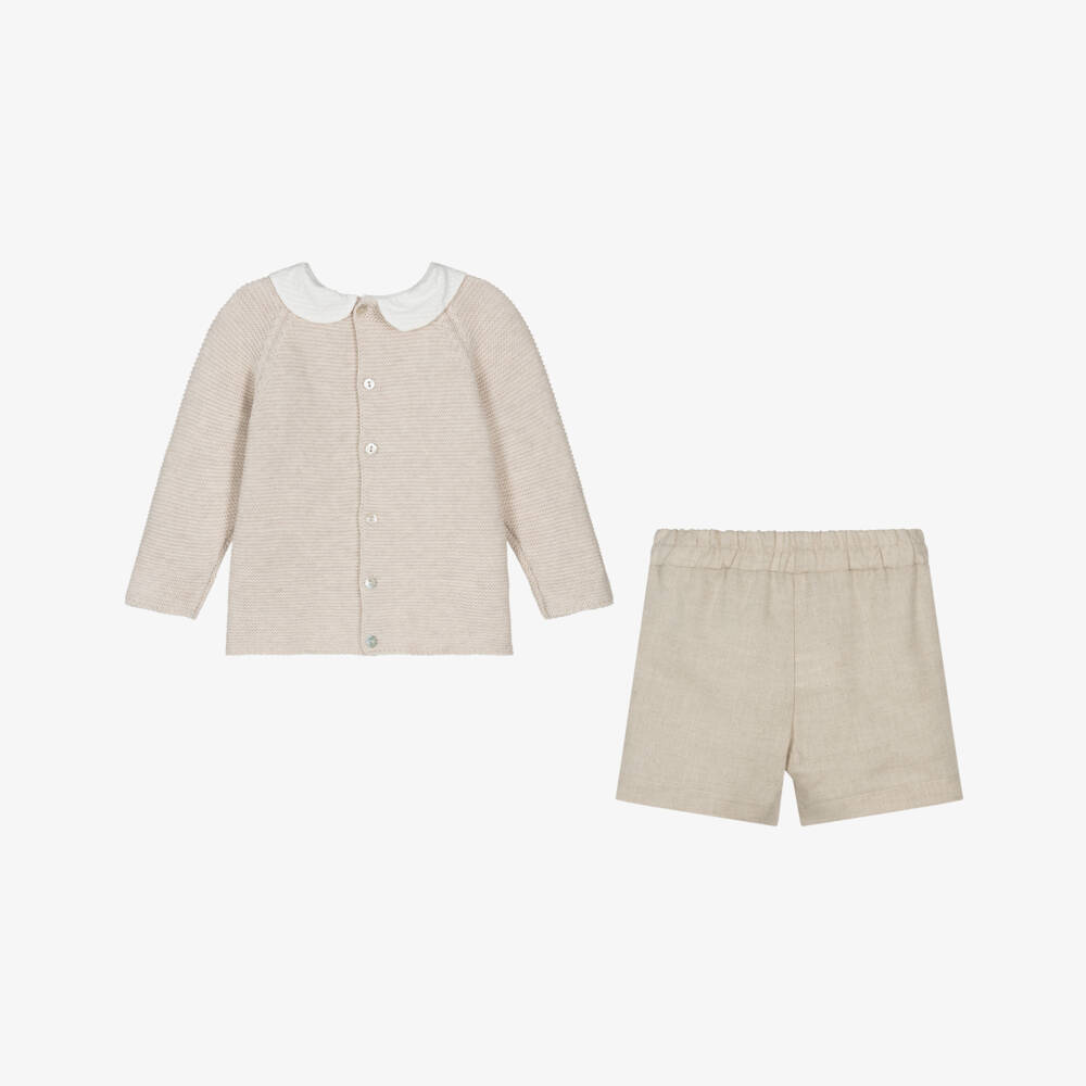 Mebi-Boys Beige Knit & Linen Set | Childrensalon Outlet