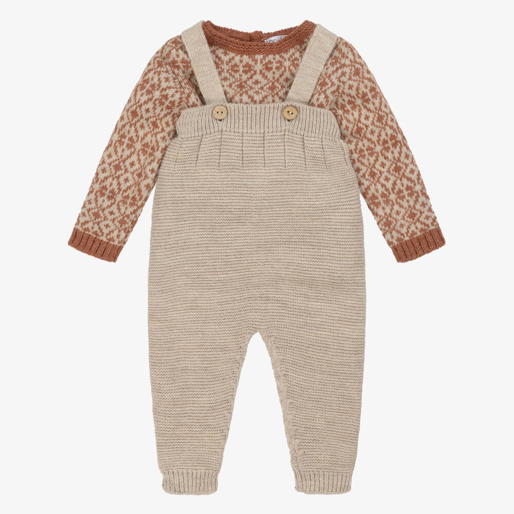 Mebi-Бежевый вязаный комплект Fair Isle для мальчиков | Childrensalon Outlet